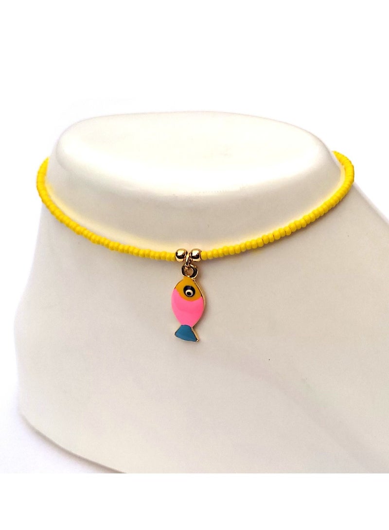 Alwan خلخال مطلي بالذهب مع سمكة معلقة للبنات - Image 3