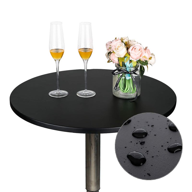 JISEN Cocktail Waterproof Round Table Topper Cap Polyester Fitted Stretchable Tablecloth Cover 36 Inch DBlack