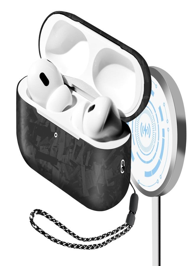 MONOCARBON Real Carbon Fiber Case for Airpods Pro 2nd Generation with Lanyard,AntiScratch Slim Protective Hard Cover for Airpods Pro 2 Compatible with Magsafe Wireless Charging-Forged Matte Black - Image 1