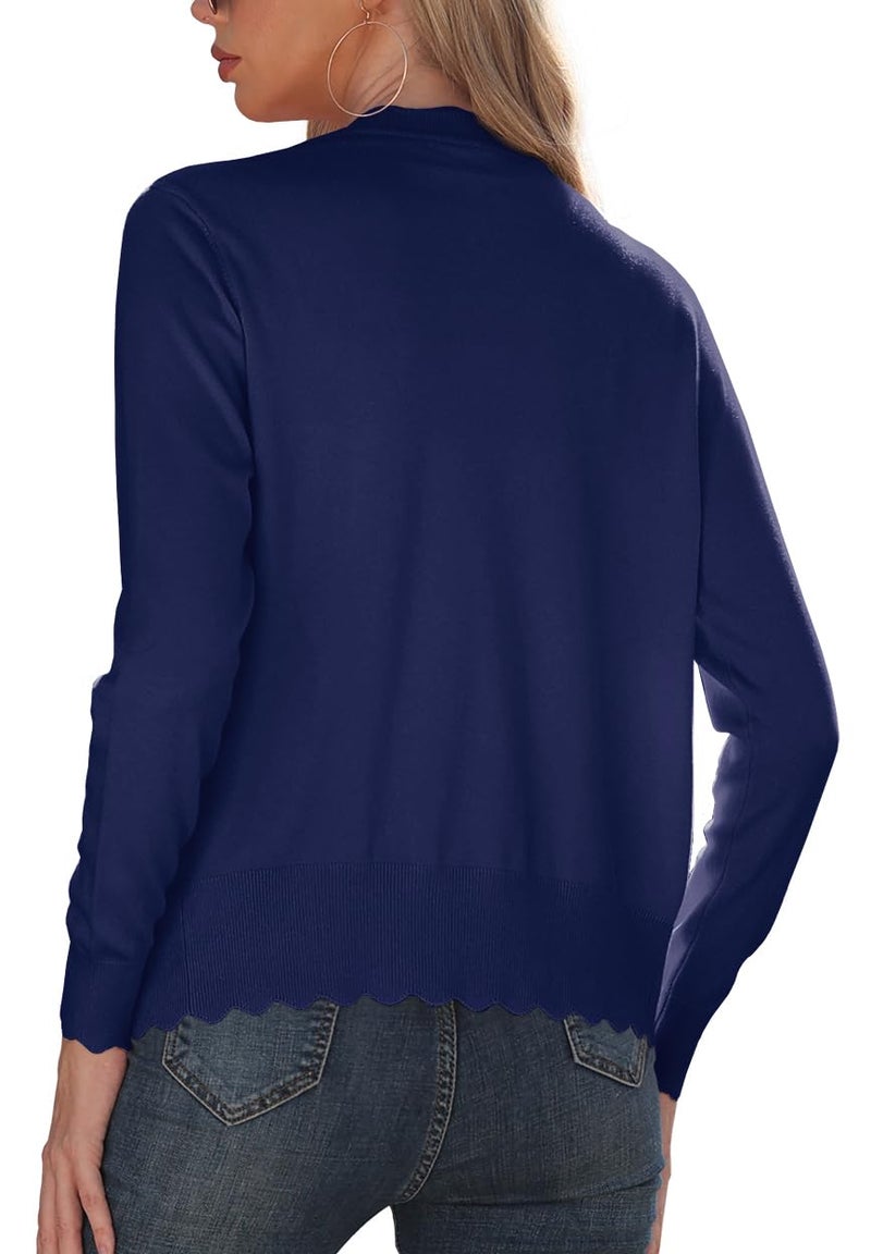 GRECERELLE Women's Long Sleeve Lightweight Cardigan Fall Knit Shrug Sweater(Navy Blue, Small) - Image 4