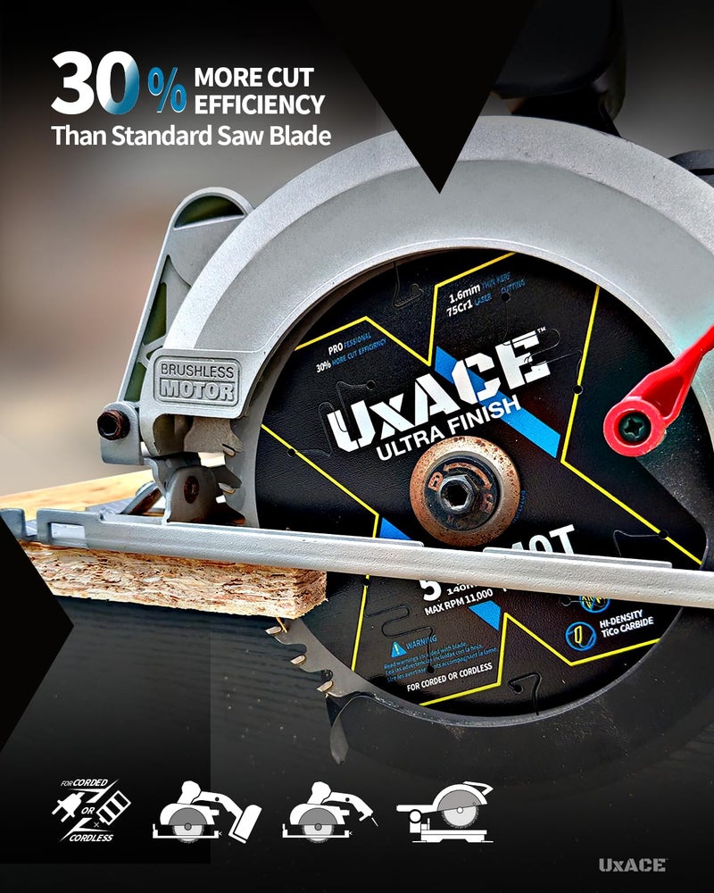 UXACE 5-1/2-Inch 40-Tooth Circular Saw Blade with 10 mm Arbor, Ultra Finish Wood Cutting, Carbide Tip, Thin Kerf, for Plywood, MDF, OSB, Laminated, 2 Pack - Image 5