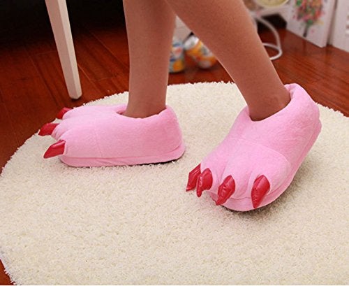 AISHNE Adult Cute Plush Animal Paw Slippers Fuzzy Warm House Shoes Pink M - Image 2