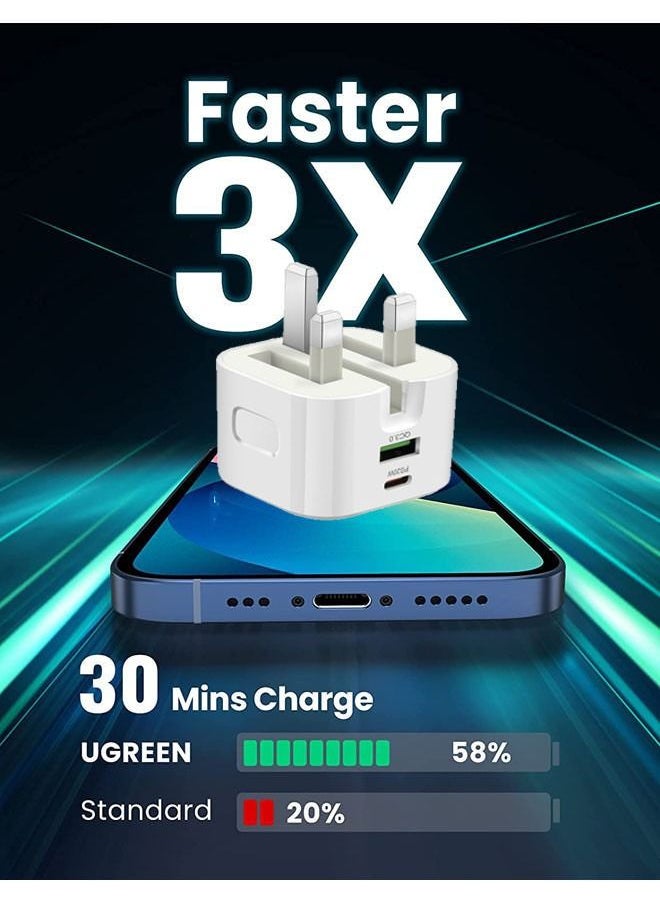 روك بو - 20W UK Type C محول شاحن سريعشاحن ROCK POW iPhone من النوع C PD 20W سريع USB C شاحن iPhone 16 رأس شاحن سريع من النوع C قابس طاقة محول سفر عالمي قابس USB-C لـ iPhone 16/16 Pro Max/16 Pro/16Plus/15/14/13/12، إلخ - Image 1