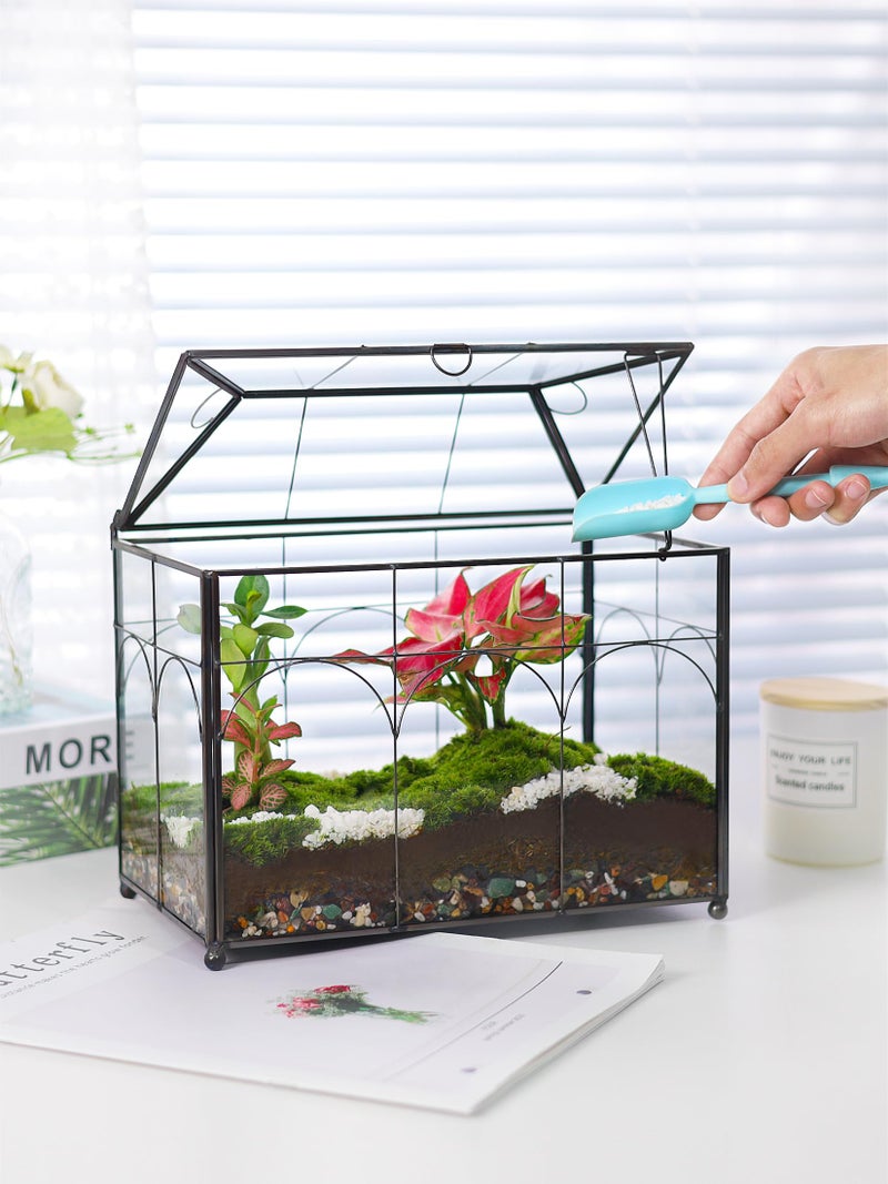 REDHUGO Handmade Glass Planter Terrarium with Lid, Indoor Tabletop Centerpiece Display Box Modern Decor DIY Gift Plant Terrarium Container for Succulent Cacti Air Plants Flower (Black) - Image 3