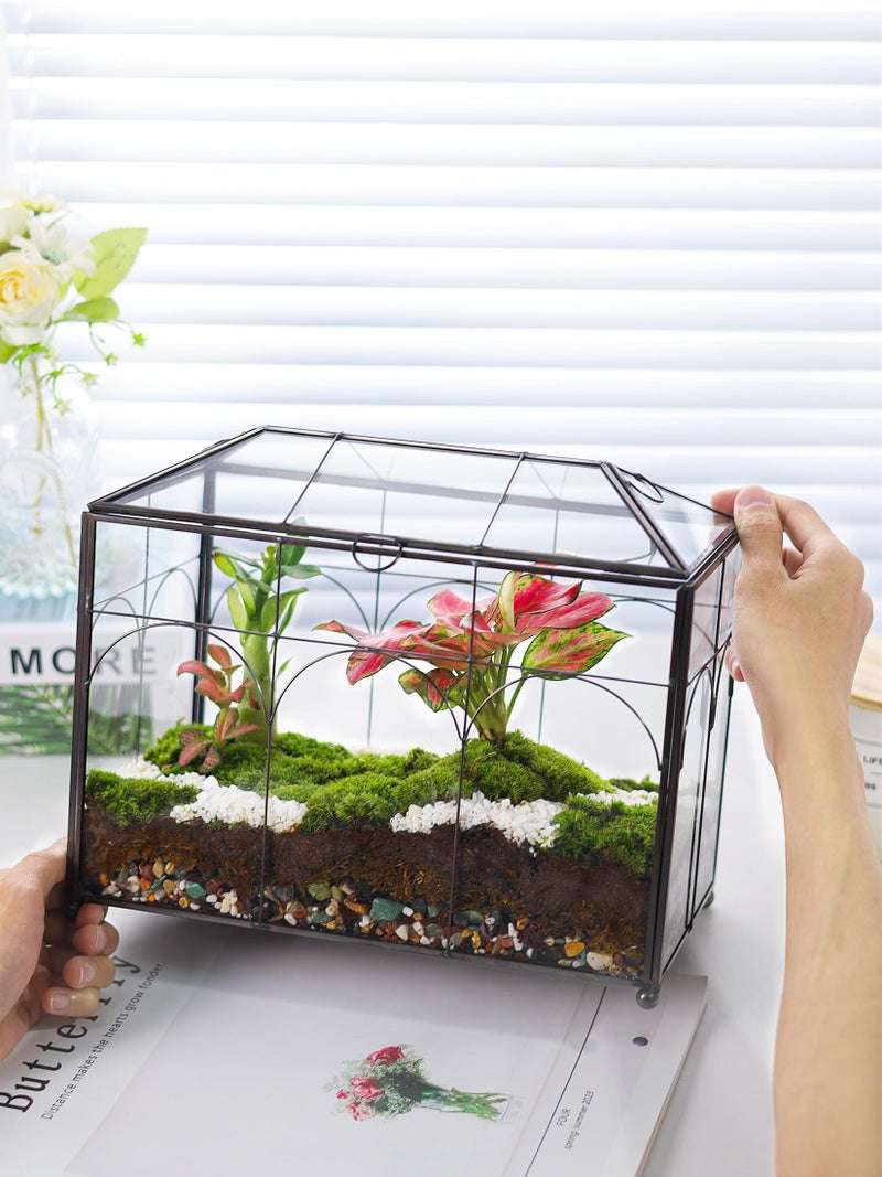 REDHUGO Handmade Glass Planter Terrarium with Lid, Indoor Tabletop Centerpiece Display Box Modern Decor DIY Gift Plant Terrarium Container for Succulent Cacti Air Plants Flower (Black) - Image 4