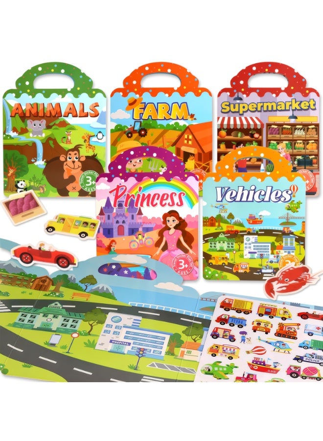 EYSOO Sticker Books 5 Pack Busy Books Kids Reusable Stickers Travel Toy for Kids 3-5 - Image 1
