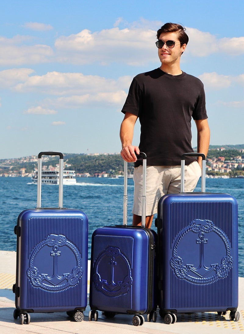 بيج ديزاين 33 قطع تصميم المحيط مجموعة حمل الأمتعة باللون الكحلي - Image 1