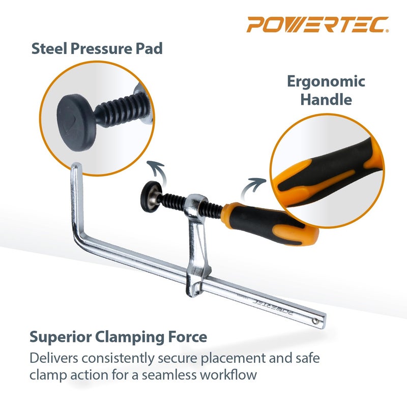 POWERTEC 71409 Quick Screw Guide Rail Clamp for MFT Table and Track Saw Guide Rail System, 7” Capacity x 2-3/8” Throat Depth, 400lbs Clamping Force, 2 Pack - Image 2