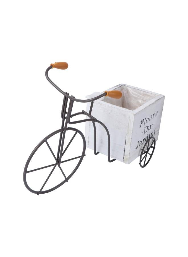 silvercnc Wooden Bicycle Planter Metal Wire Flower Pot Wrought Iron Planter for Plants Flowers Garden Patio Office Balcony Outdoor and Indoor Decor (White Large Size Random Style) - Image 1