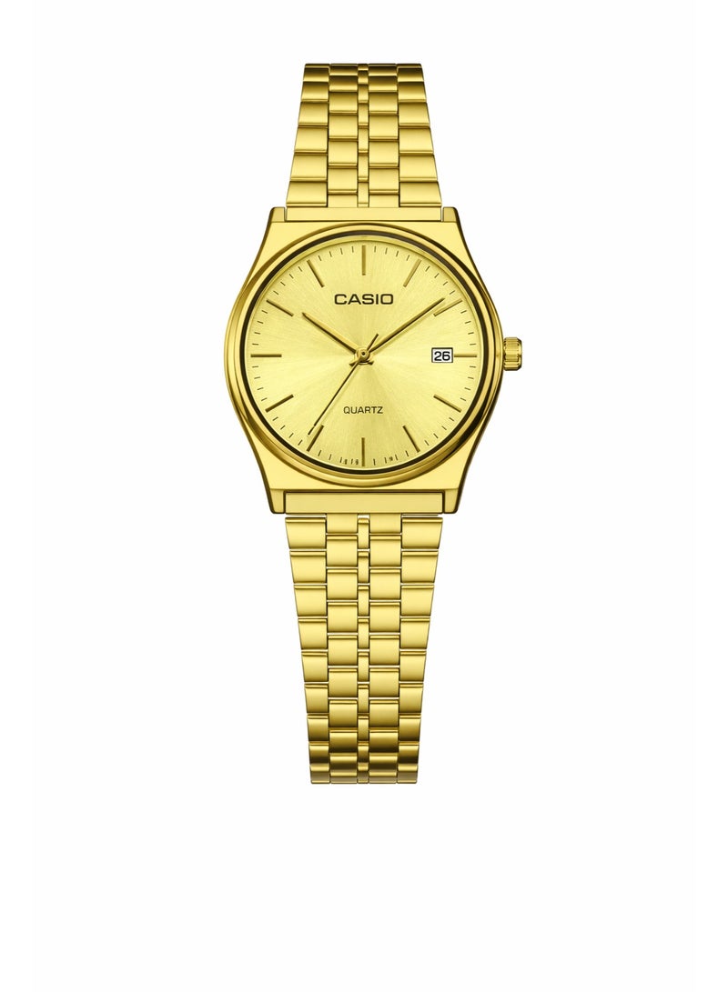 ساعة كاسيو كوارتز من الفولاذ المقاوم للصدأ باللون الذهبي - مينا ذهبي مع عرض التاريخ