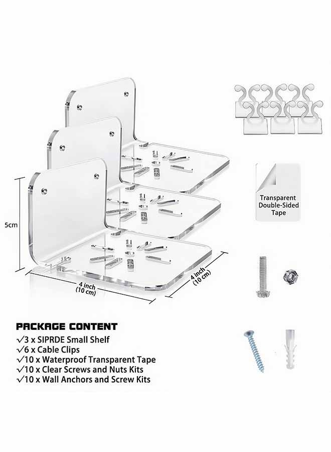 fantasize Clear Acrylic Wall Shelf 3 Pack for Smart Security Cameras, Baby & Pet Monitors, Small Floating Shelf for Plants, Speaker, Dog Camera, with Cable Clips  - Image 4