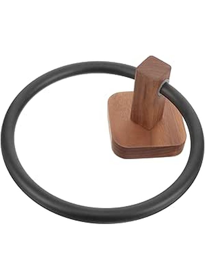 Black Solid Wood Wall Mounted Towel Ring Holder For Bathroom And Kitchen - Image 1