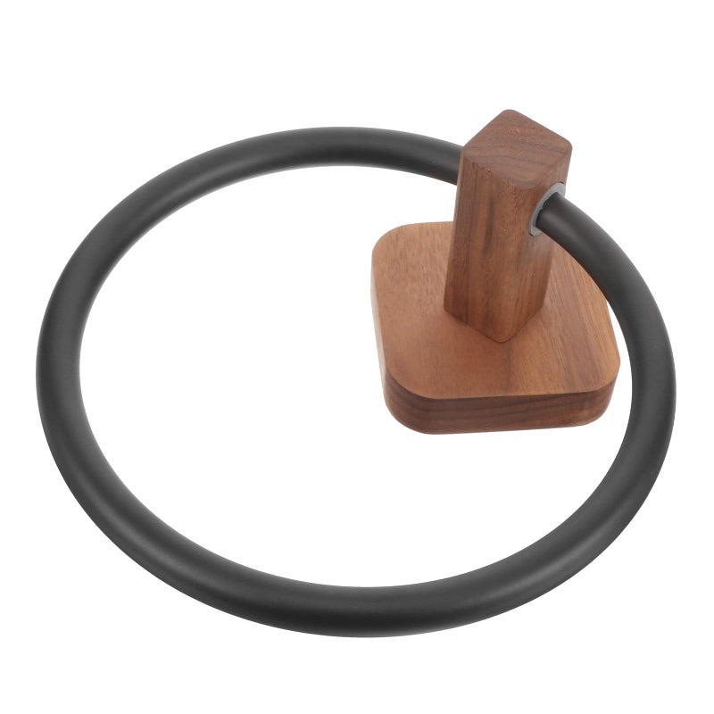 Black Solid Wood Wall Mounted Towel Ring Holder For Bathroom And Kitchen - Image 2