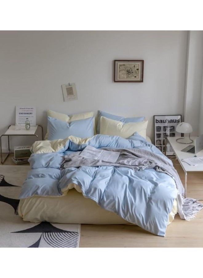 llwoo Cotton Bedding Duvet Cover Sets, Soft Thick Fabric Bedding Set Duvet Cover Set Off White and Blue Give Elegant Look to Bedroom Include, 4 Pillow Covers, 1 Fitted Sheet, 1 Duvet Cover 