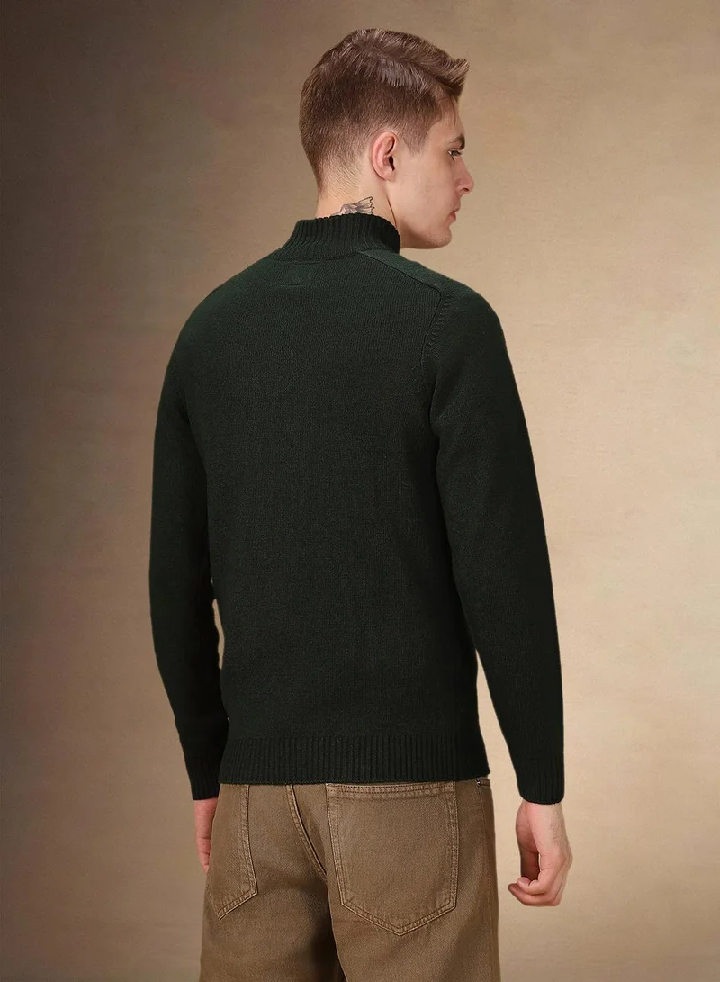 Dennis Lingo Men's Dark Green 100% Acrylic Solid Regular Fit Sweater