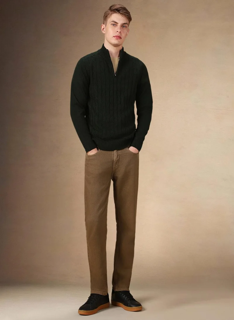 Dennis Lingo Men's Dark Green 100% Acrylic Solid Regular Fit Sweater