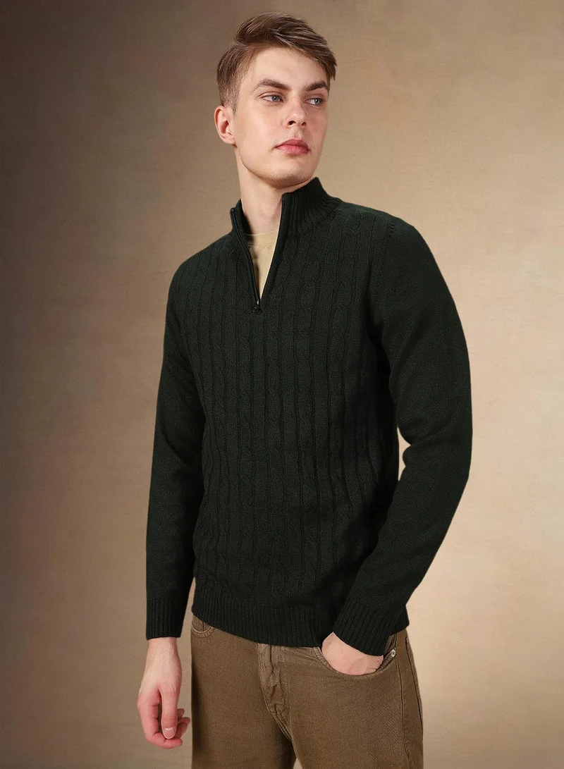 Dennis Lingo Men's Dark Green 100% Acrylic Solid Regular Fit Sweater