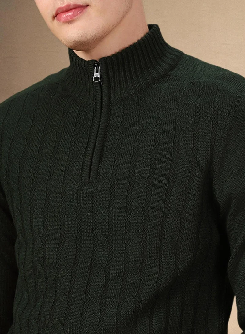 Dennis Lingo Men's Dark Green 100% Acrylic Solid Regular Fit Sweater