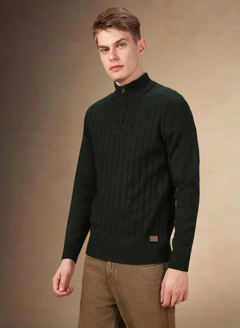 Dennis Lingo Men's Dark Green 100% Acrylic Solid Regular Fit Sweater