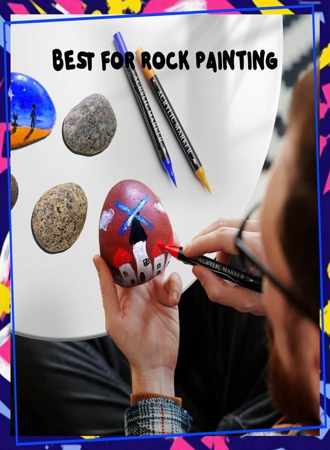 Coogert 48 Colors Dual Tip Acrylic Paint Markers,Fine Tip and Brush Tip Permanent Acrylic Paint Pens For Rock Painting, Canvas, Wood, Glass, Ceramic, Fabric, Plastic, Egg, Scrapbook,Art Painting Supplies Kit - Image 4