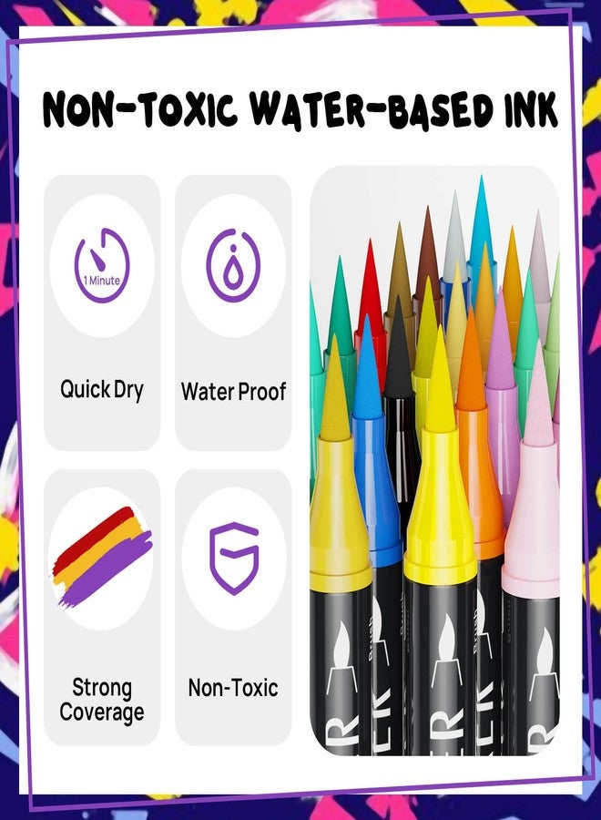 Coogert 48 Colors Dual Tip Acrylic Paint Markers,Fine Tip and Brush Tip Permanent Acrylic Paint Pens For Rock Painting, Canvas, Wood, Glass, Ceramic, Fabric, Plastic, Egg, Scrapbook,Art Painting Supplies Kit - Image 3