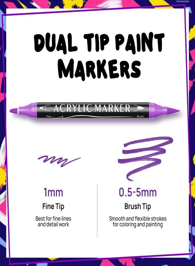Coogert 48 Colors Dual Tip Acrylic Paint Markers,Fine Tip and Brush Tip Permanent Acrylic Paint Pens For Rock Painting, Canvas, Wood, Glass, Ceramic, Fabric, Plastic, Egg, Scrapbook,Art Painting Supplies Kit - Image 2