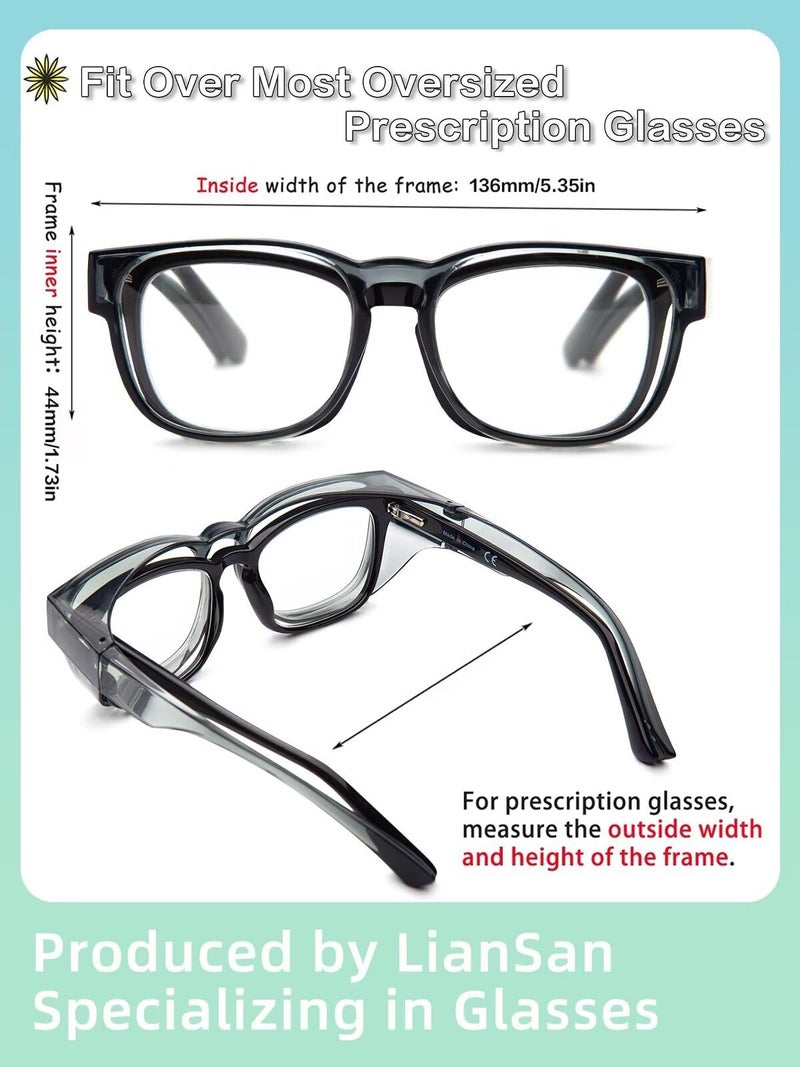 LianSan Safety Glasses Over Eyeglasses for Men&Women - Fit Over Glasses with UV400&Scratch Resistant Lenses ANSI Z87(Grey,Clear Lens) - Image 4