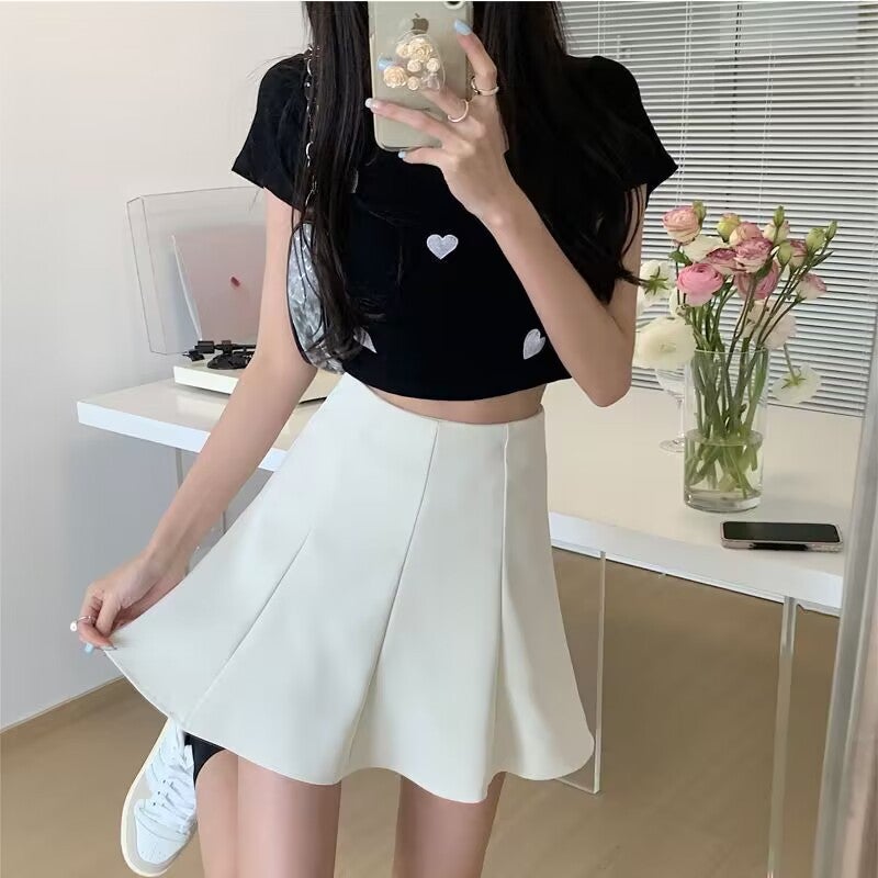 ins umbrella skirt Lotus high waist slimming skirt student small 23-Side womens high waist A- line new 20-piece autumn Black - Image 2
