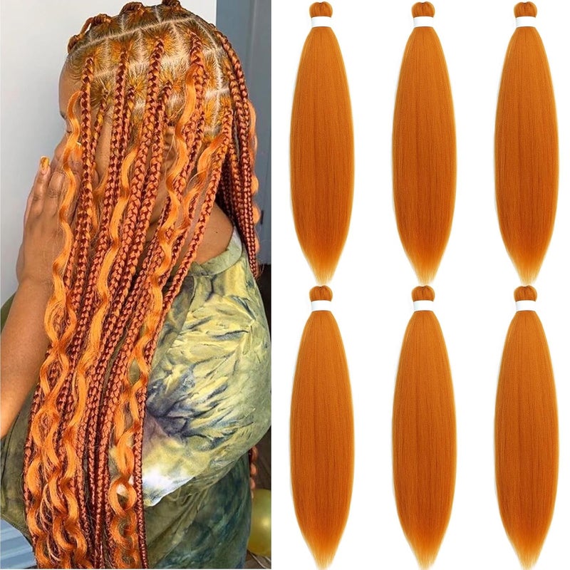 Ginger Orange Braiding Hair Pre Stretched Kanekalo Knotless Prestretched Braiding Hair 30 inch Long Colored Hair Extensions for Braiding Pre Stretched Micro Braids Itch Free Yaki Braiding Hair