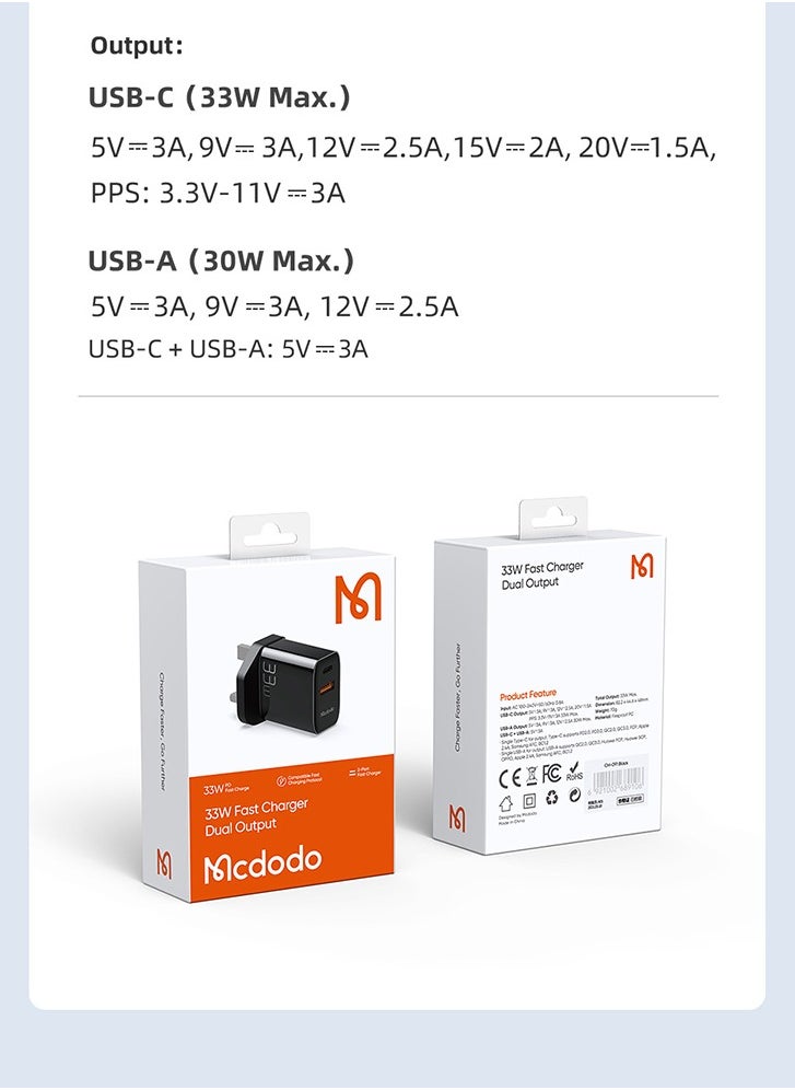 مكدودو شاحن جداري سريع بمخرجين PD 33W  - Image 2