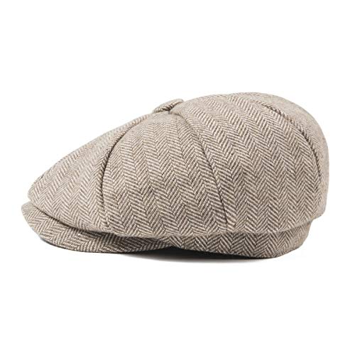 JANGOUL Boys Vintage Newsboy Cap Tweed Flat Beret Cabbie Hat for Kids Toddler Pageboy (54cm(4-5 Years Old), Khaki) - Image 3