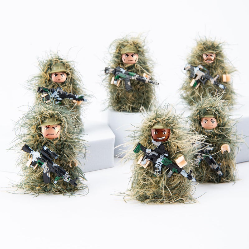 Yanscian Military Camouflage Soldiers, Action Minifigures in Jungle Fatigues, Special Forces Soldier Figures in Ghillie Suit with Weapons and Accessories Gift (6 Included) - Image 2