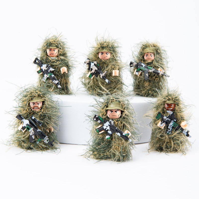 Yanscian Military Camouflage Soldiers, Action Minifigures in Jungle Fatigues, Special Forces Soldier Figures in Ghillie Suit with Weapons and Accessories Gift (6 Included) - Image 1