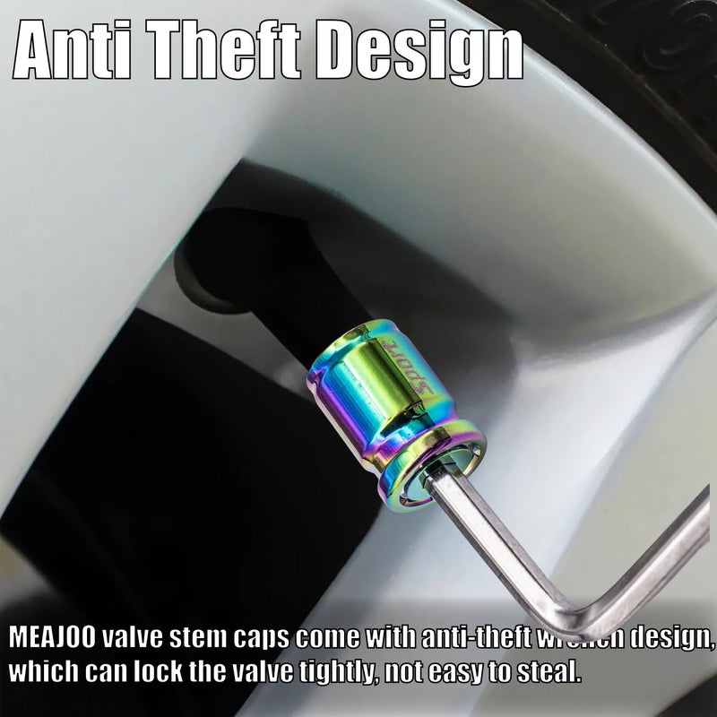 MEAJOO 4 PCS Anti Theft Car Tire Valve Stem Caps, Universal Aluminum Tire Valve Caps with O Ring Rubber Seal Fit for Cars, Trucks, Motorcycles, Bicycles (Colorful) - Image 5