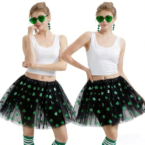 WINROLA 3 Layered Plus Size Tutu Adult Women Green Clover Tutu Skirt Teens Shamrock Irish Party St. Patrick’s Day Tutu (US, Alpha, 3X-Large, Regular, Regular, Black) - Image 2