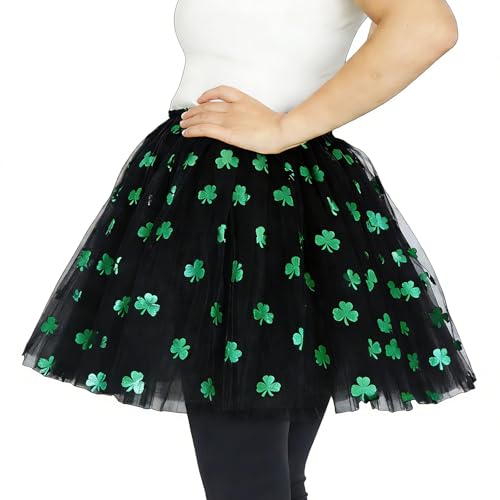 WINROLA 3 Layered Plus Size Tutu Adult Women Green Clover Tutu Skirt Teens Shamrock Irish Party St. Patrick’s Day Tutu (US, Alpha, 3X-Large, Regular, Regular, Black) - Image 5