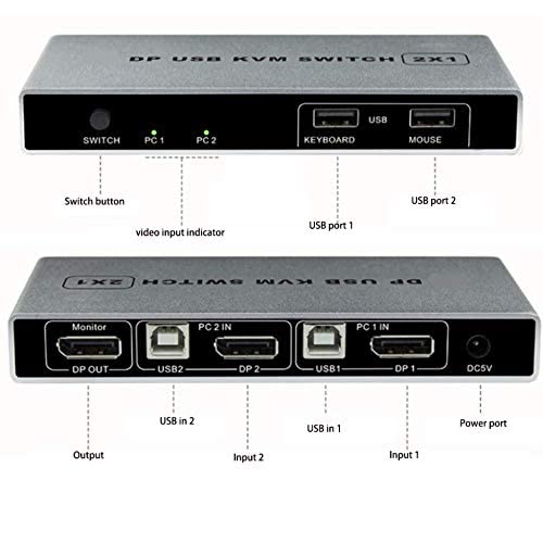 Tobo Display Port KVM Switch 4K/60Hz, Dual-Port DP 1.2 KVM Switcher 2 in 4 Out for Sharing Printer Keyboard Mouse (4K-DP-KVM-Swich) - Image 3