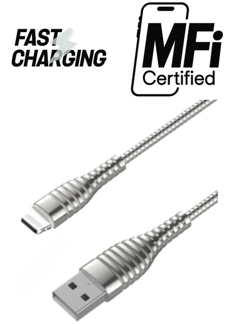 Silver Lightning iPhone USB Charging and Data Transfer Cable - Model BC012 by Bastec"