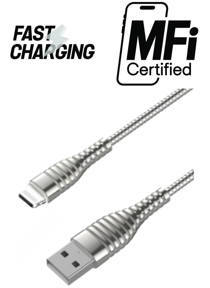 Bastec - Silver Lightning iPhone USB Charging and Data Transfer Cable - Model BC012 by Bastec" - Image 1