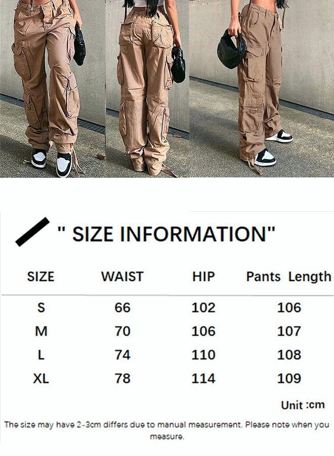 roaiss Women's Multi Pocket Work Pants Hip Hop Style Multi Pocket Low Waist Casual Pants (Khaki/XL)  - Image 2
