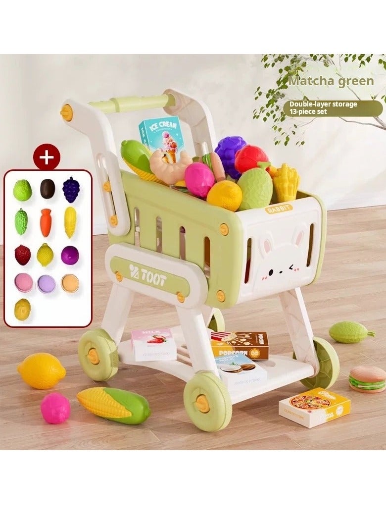 Children's kitchen double-layer storage kitchen trolley toy - 13-piece set, role-playing and life skills training  - Image 3