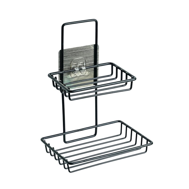 ARQUIN Stainless Steel Wall Mounted Double Layer Black Soap Dish Holder/Hanging Soap Storage Rack for Kitchen Bathroom with Self Adhesive Magic Sticker (Pack of 1) - Image 1