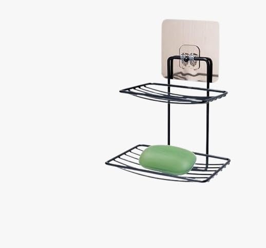 ARQUIN Stainless Steel Wall Mounted Double Layer Black Soap Dish Holder/Hanging Soap Storage Rack for Kitchen Bathroom with Self Adhesive Magic Sticker (Pack of 1) - Image 2