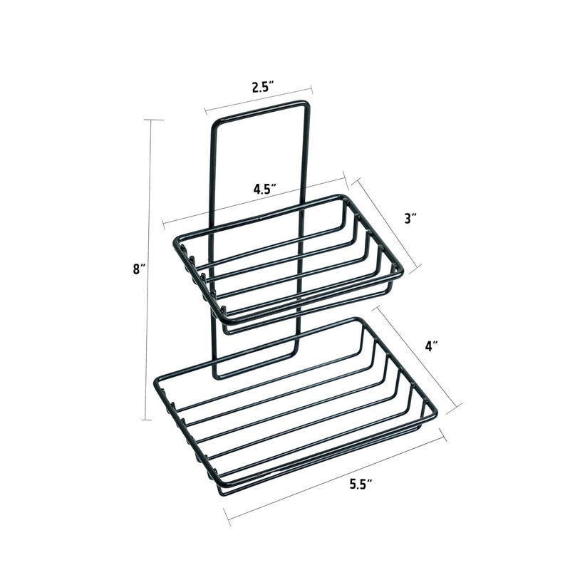 ARQUIN Stainless Steel Wall Mounted Double Layer Black Soap Dish Holder/Hanging Soap Storage Rack for Kitchen Bathroom with Self Adhesive Magic Sticker (Pack of 1) - Image 3