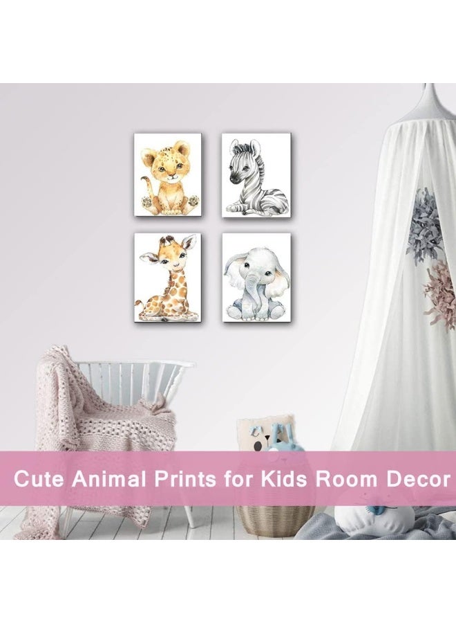 Kiddale Safari Animals Nursery Decor, Pack of 4 | 8"x10", Framed Watercolor Jungle Baby Animals Bedroom Wall Art, Tropical Animal Canvas Print Posters for Living Room Boys Girls Bedroom Nursery Decorations - Image 2