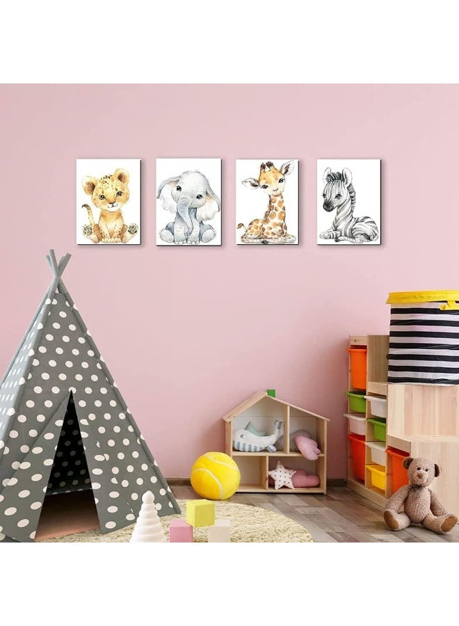 Kiddale Safari Animals Nursery Decor, Pack of 4 | 8"x10", Framed Watercolor Jungle Baby Animals Bedroom Wall Art, Tropical Animal Canvas Print Posters for Living Room Boys Girls Bedroom Nursery Decorations - Image 3