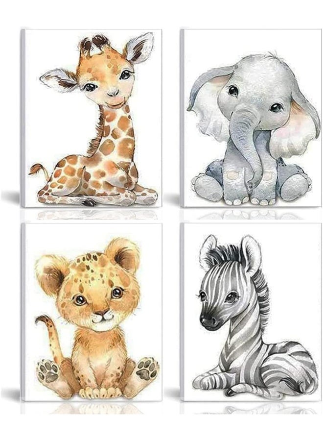 Kiddale Safari Animals Nursery Decor, Pack of 4 | 8"x10", Framed Watercolor Jungle Baby Animals Bedroom Wall Art, Tropical Animal Canvas Print Posters for Living Room Boys Girls Bedroom Nursery Decorations - Image 1