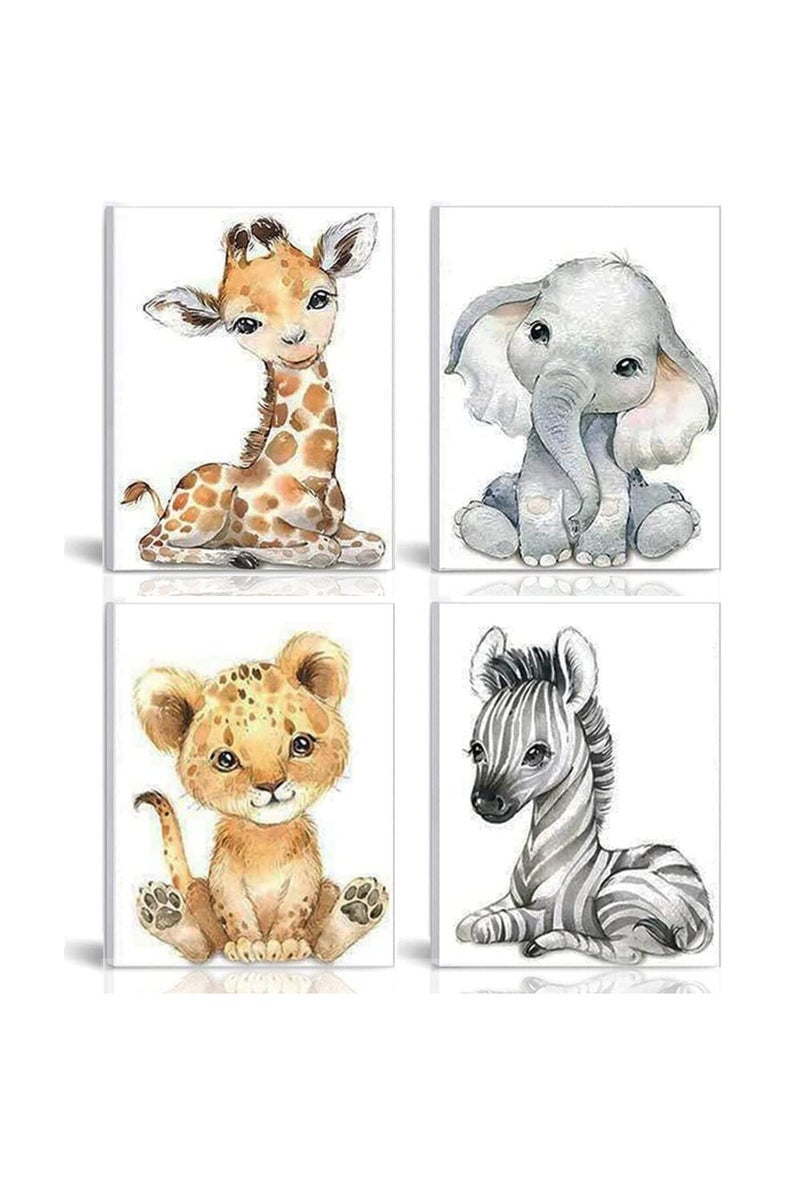 Kiddale Safari Animals Nursery Decor, Pack of 4 | 8"x10", Framed Watercolor Jungle Baby Animals Bedroom Wall Art, Tropical Animal Canvas Print Posters for Living Room Boys Girls Bedroom Nursery Decorations - Image 1