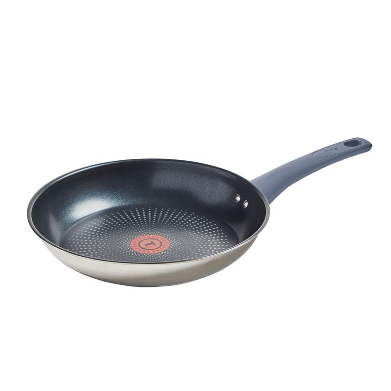 Tfal Essentials Stainless Steel Fry Pan wNon Stick Coating 105 Inch Induction Compatible Oven Safe 350F Heat Indicator Nonstick Frying Pan Versatile Skillet Dishwasher Safe SilverBlue