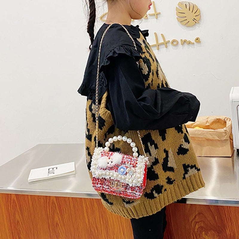 Forwe Store Little Girls Toddler Crossbody Purse with Pearl Flowers Mini Cute Princess Handbags Shoulder Chain Bag - Image 2